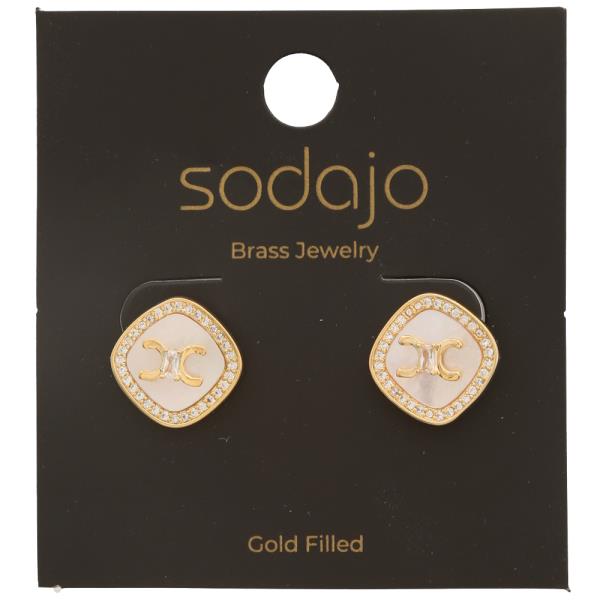 SODAJO GOLD FILLED BRASS RHINESTONE RIBBON STUD EARRING