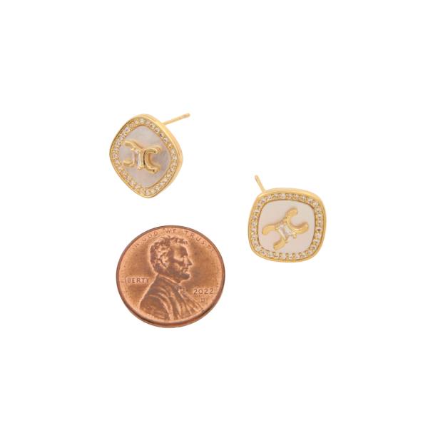 SODAJO GOLD FILLED BRASS RHINESTONE RIBBON STUD EARRING