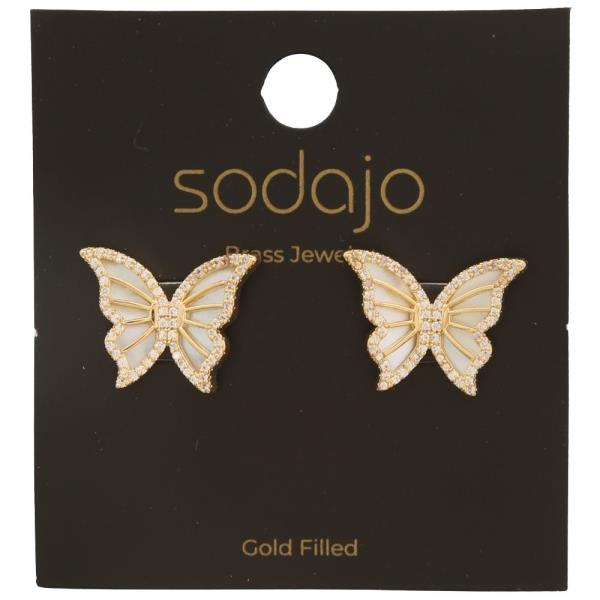 SODAJO GOLD FILLED BRASS RHINESTONE BUTTERFLY EARRING