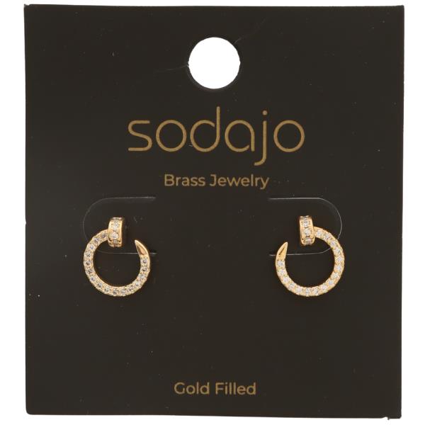 SODAJO GOLD FILLED BRASS RHINESTONE ROUND STUD EARRING