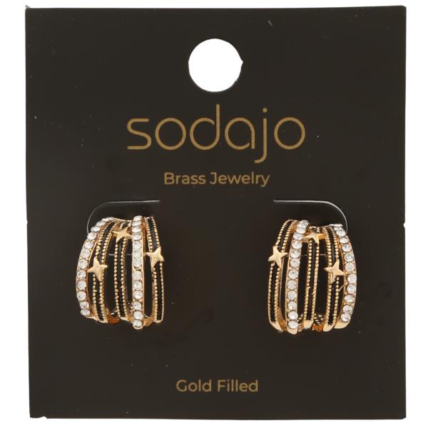SODAJO GOLD FILLED BRASS RHINESTONE STAR HOOP EARRING