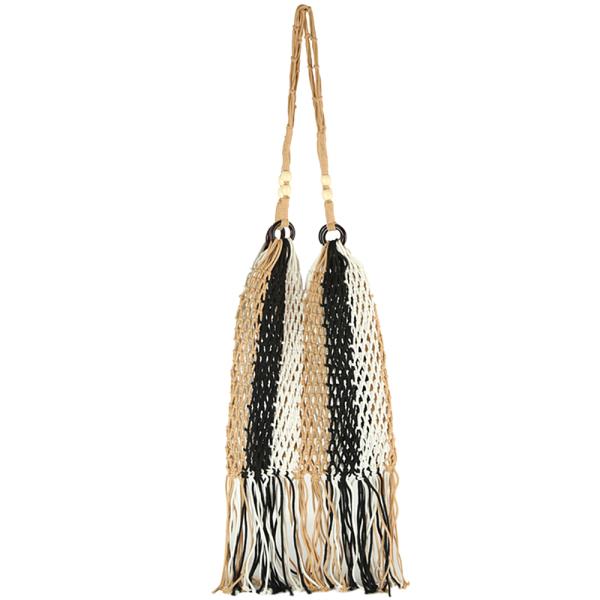 KNITTED WOVEN BOHO FRINGE TOTE BAG