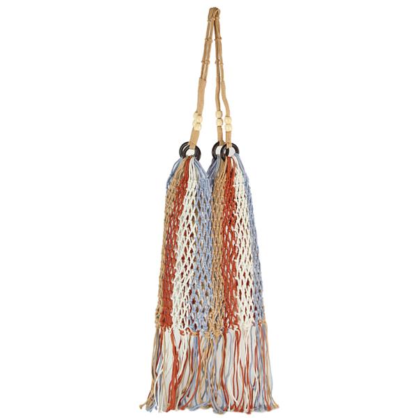 KNITTED WOVEN BOHO FRINGE TOTE BAG