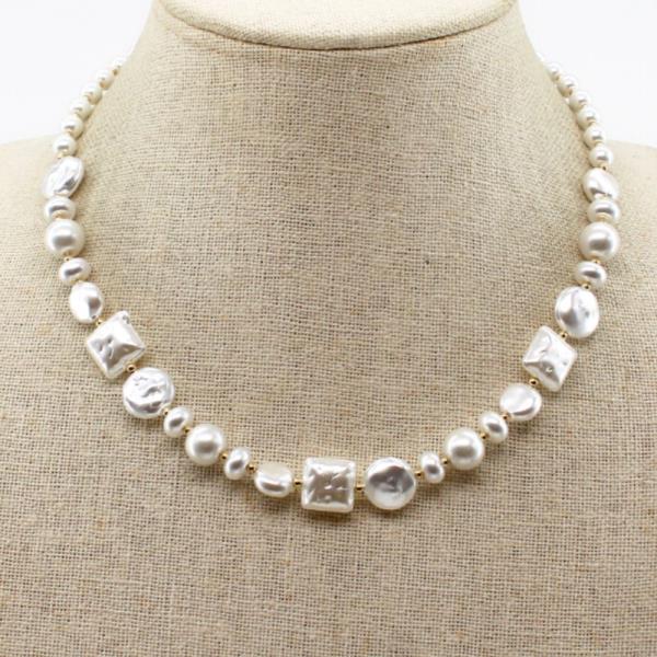SQUARE ROUND PEARL BEAD NECKLACE