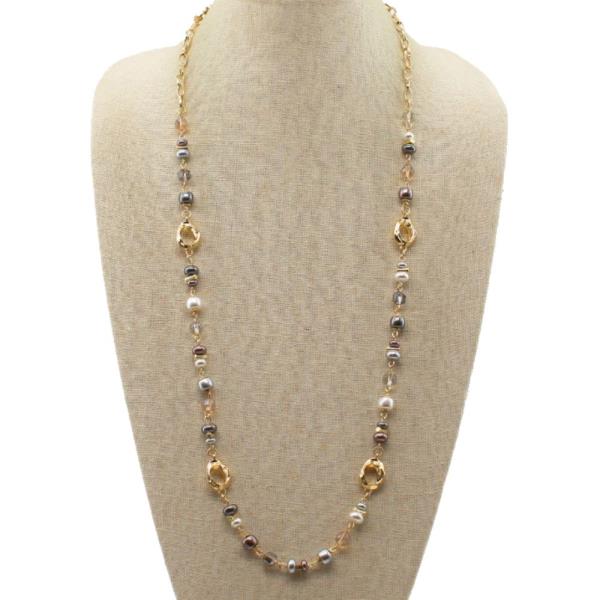 MULTI BEAD GOLD ACCENT NECKLACE