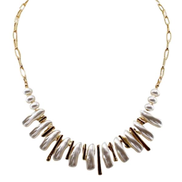 PEARL METAL BAR BEAD NECKLACE