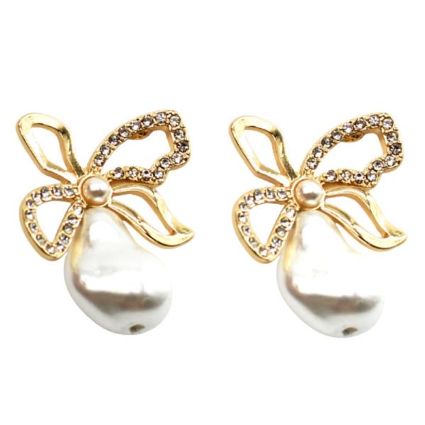 PEARL BEAD FLOWER PAVED EARRING