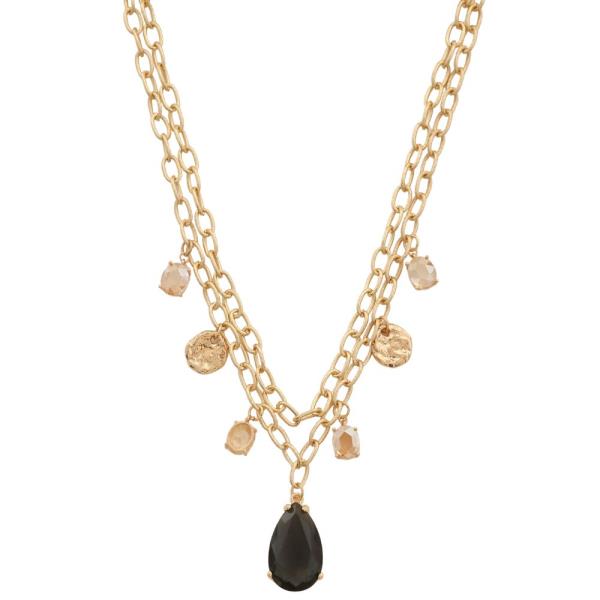 TEARDROP PENDANT MULTI CHARM LAYERED NECKLACE