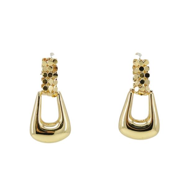 METAL TEXTURED METAL DROP LOOP LINK DANGLE EARRINGS