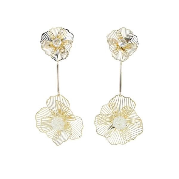 TEXTURED METAL OPEN FLOWER DROP DANGLE EARRING
