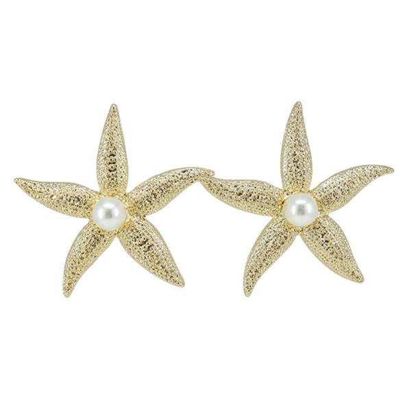TEXTURED METAL STARFISH PEARL STUD EARRING