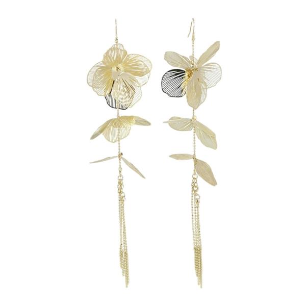 METAL FLOWER LINER DROP EARRING