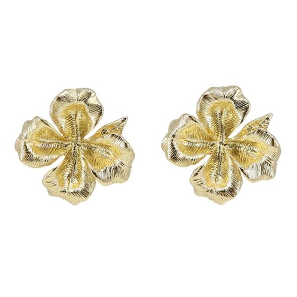 TEXTURED METAL LUCKY FOUR LEAF STUD EARRING