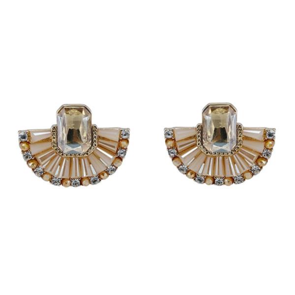 CRYSTAL FAN STUD TEXTURED METAL BEADED EARRING