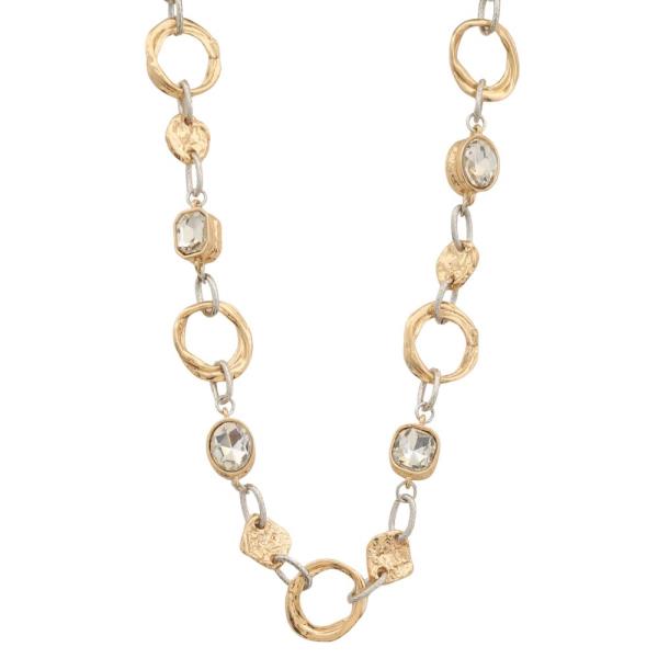 TWO TONE CIRCLE STONE LINK METAL NECKLACE