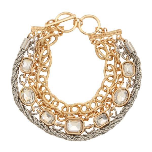 TWO TONE CIRCLE OVAL CRYSTA LAYERED BRACELET
