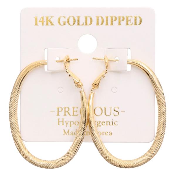 14K GOLD DIPPED OVAL TEXTURED HOOP EARRING
