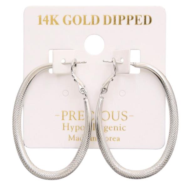 14K GOLD DIPPED OVAL TEXTURED HOOP EARRING
