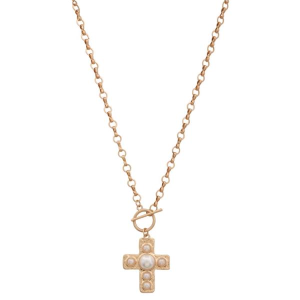 PEARL CROSS PENDANT METAL NECKLACE