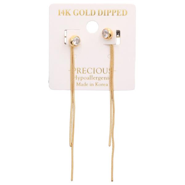14K GOLD DIPPED CRYSTAL LONG CHAIN DANGLE EARRING