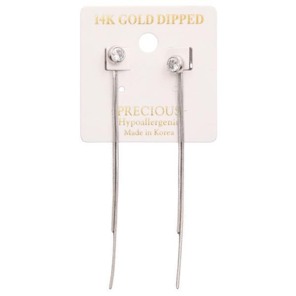 14K GOLD DIPPED CRYSTAL LONG CHAIN DANGLE EARRING