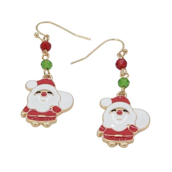 SANTA CLAUS CHRISTMAS BEADED DANGLE EARRING
