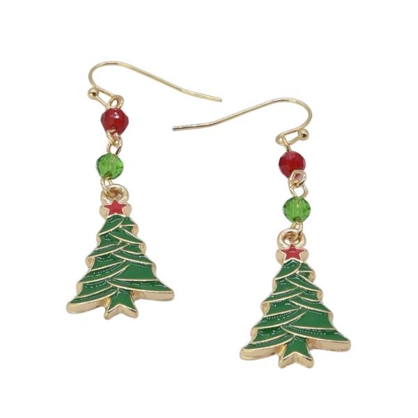 CHRISTMAS TREE BEADED DANGLE EARRING