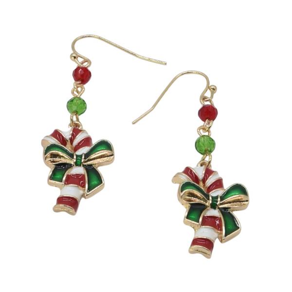 CHRISTMAS CANDY CANE DANGLE EARRING