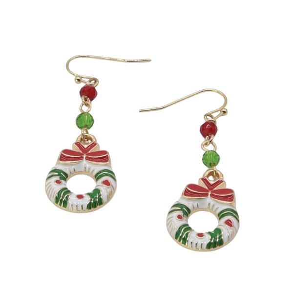 CHRISTMAS WREATH DANGLE EARRING