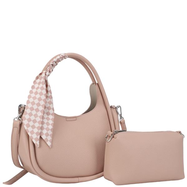 2IN1 SMOOTH CURVE ROUND SCARF SATCHEL W ZIP BAG SET