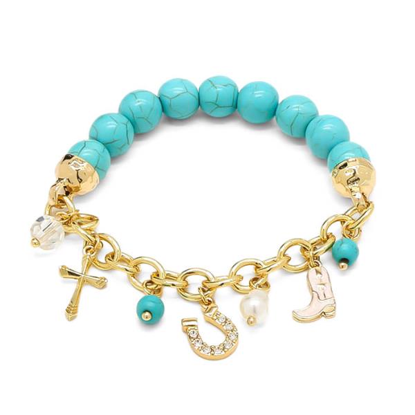 TURQUOISE BEAD WESTERN CHARM BRACELET