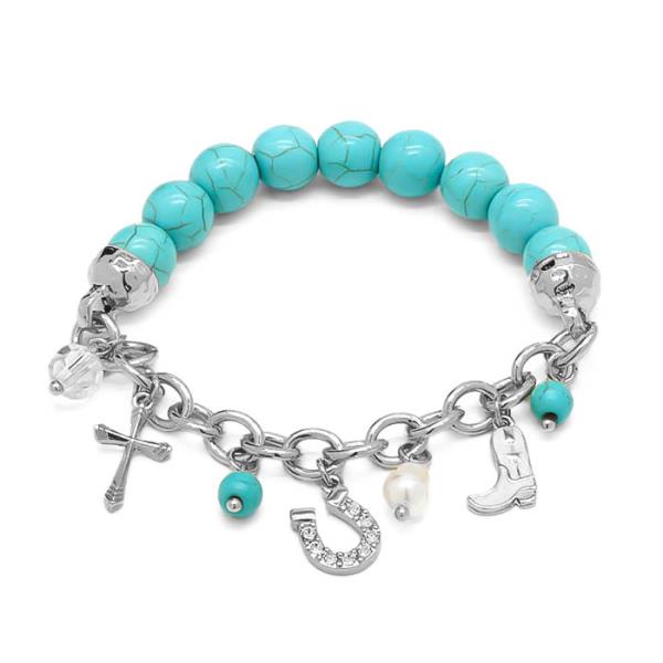 TURQUOISE BEAD WESTERN CHARM BRACELET