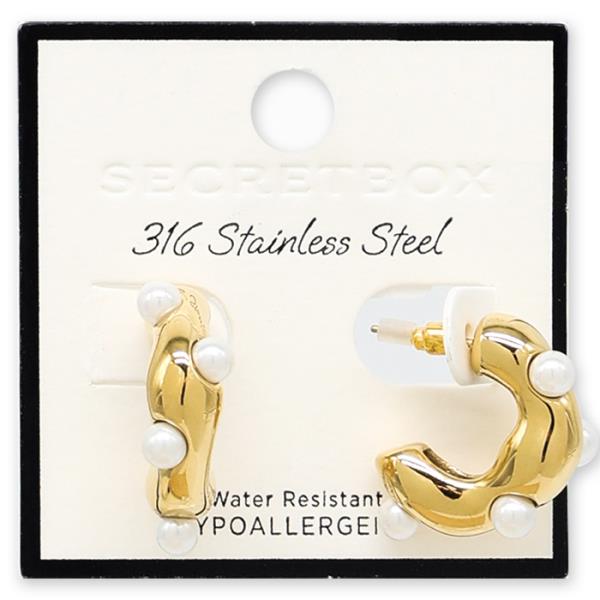 PEARL BEAD OPEN HOOP STAINLESS STEEL EARRING
