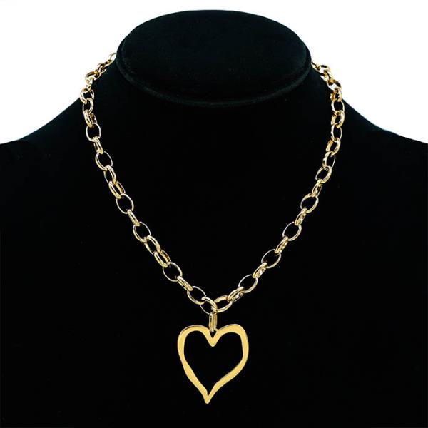 ABSTRACT HEART OVAL LINK METAL NECKLACE