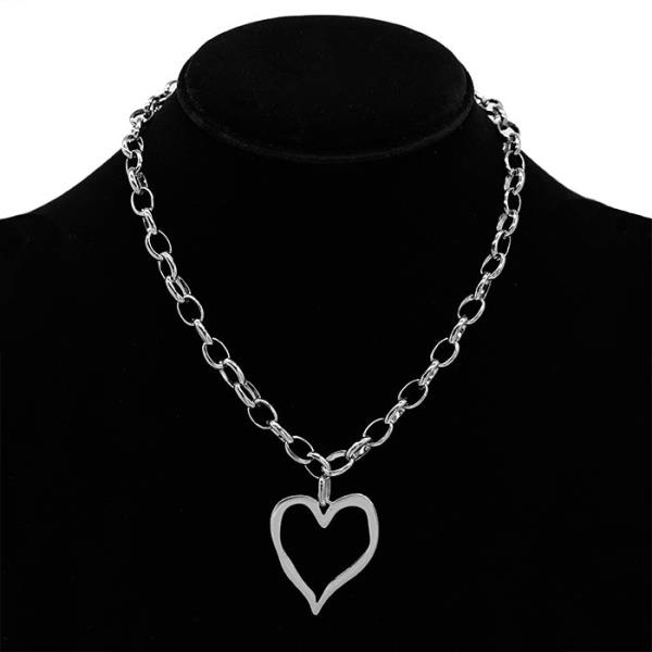 ABSTRACT HEART OVAL LINK METAL NECKLACE