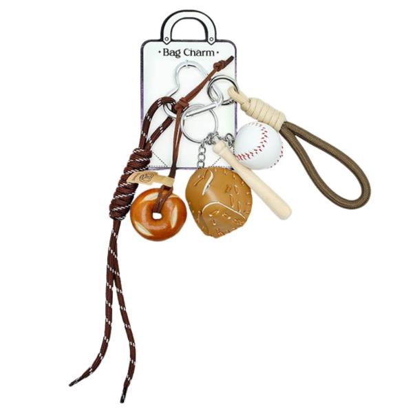 BASEBALL THEME BAG CHARM KEYCHAIN