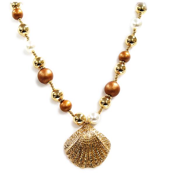 SEASHELL PENDANT BALL BEAD NECKLACE