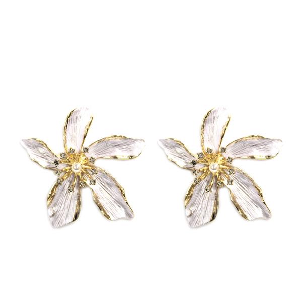 TWO TONE FLOWER RHINESTONE FLOWER EARRING