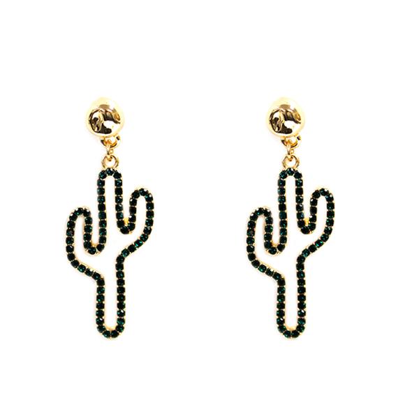 CACTUS RHINESTONE DANGLE EARRING