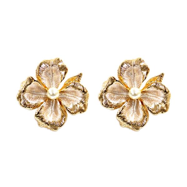 PEARL BEAD METAL FLOWER EARRING