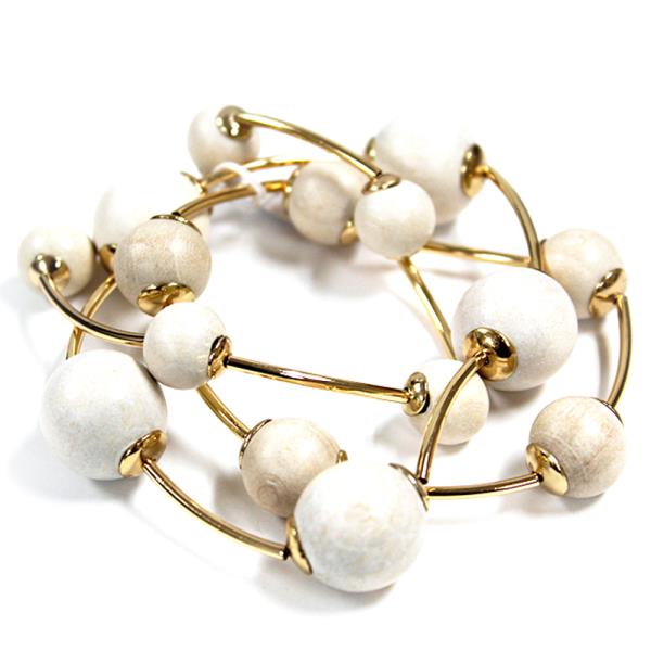 METAL BAR WOOD BALL STRETCH MULTI BRACELET SET