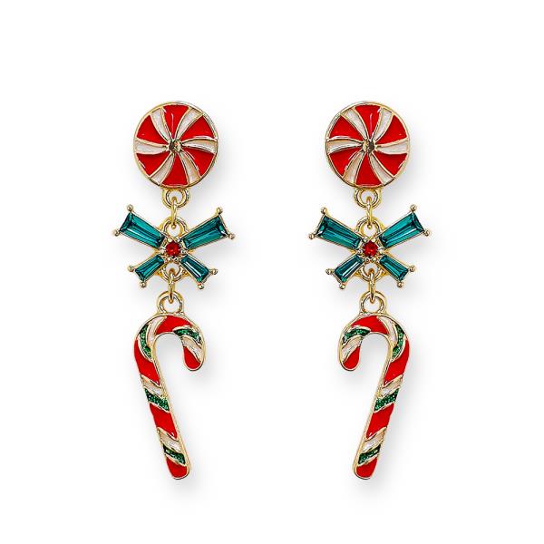 CHRISTMAS CANDY CANE DANGLE EARRING