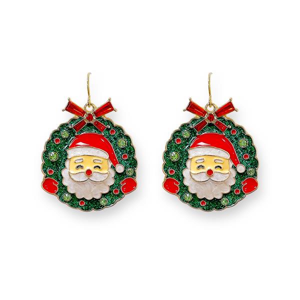 CHRISTMAS SANTA WREATH HOOK EARRING