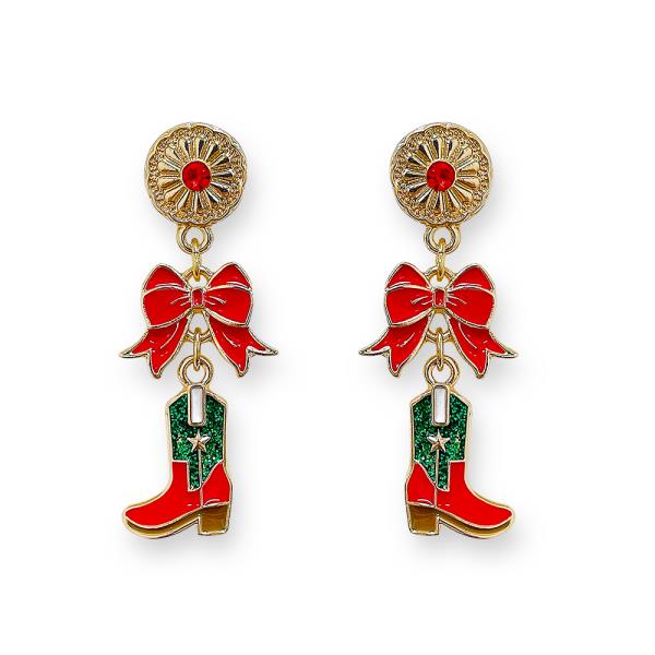 CHRISTMAS ENAMEL WESTERN DANGLE EARRING