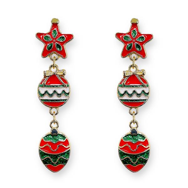 CHRISTMAS  ENAMEL ORNAMENT TIERED EARRING