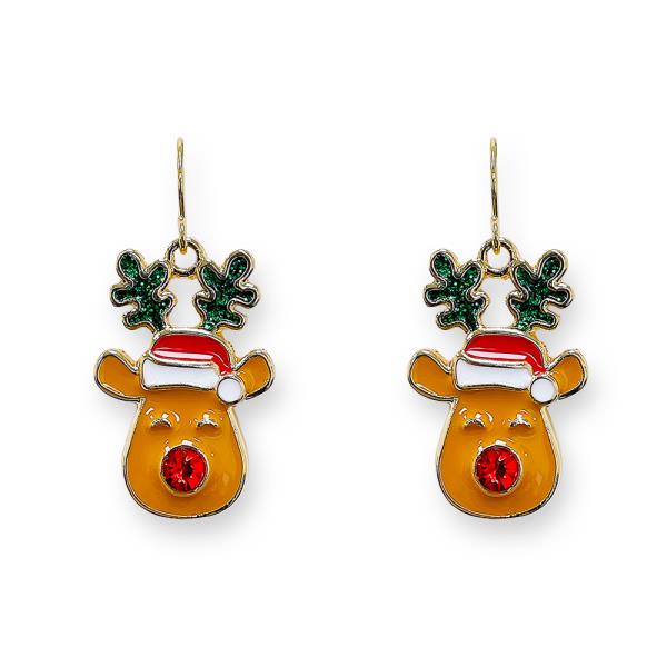 CHRISTMAS ENAMEL RUDOLPH HOOK EARRING