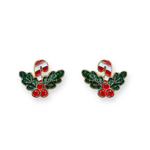 CHRISTMAS ENAMEL CANDY CANE POST EARRING