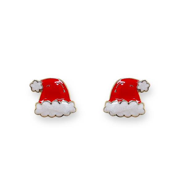 CHRISTMAS ENAMEL SANTA HAT POST EARRING