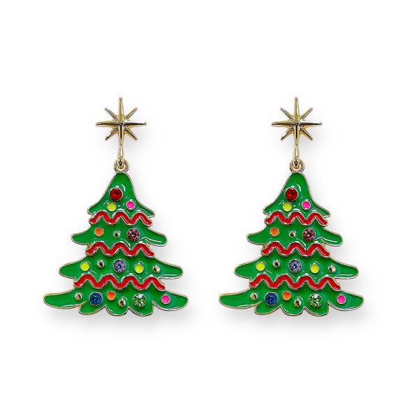 CHRISTMAS TREE ENAMEL DANGLE POST EARRING