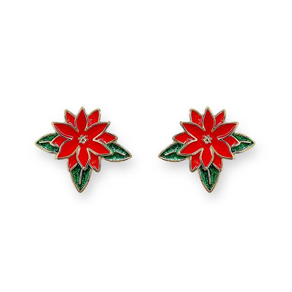 CHRISTMAS ENAMEL POINSETTIA POST EARRING